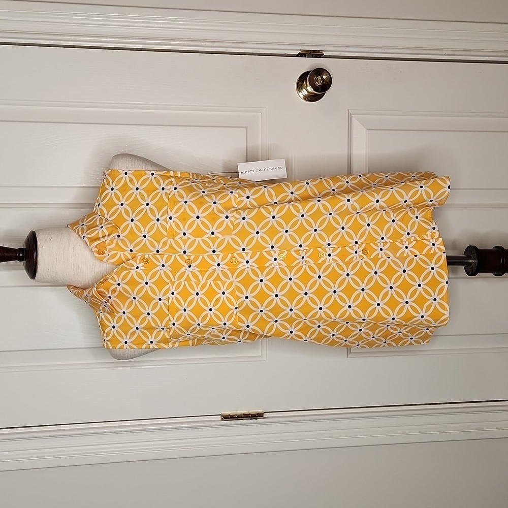 Notations Yellow White Black Polka Dot Sleeveless Top Size M NWOT